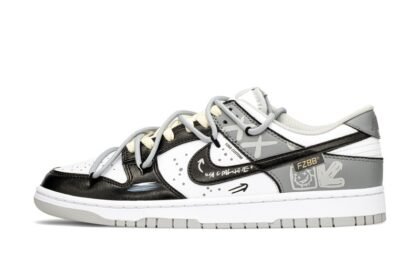 Custom Dunk Shoes Black White Graffiti Street