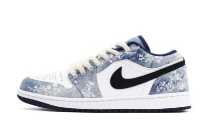 Custom Jordan Shoes White Blue Floral Denim